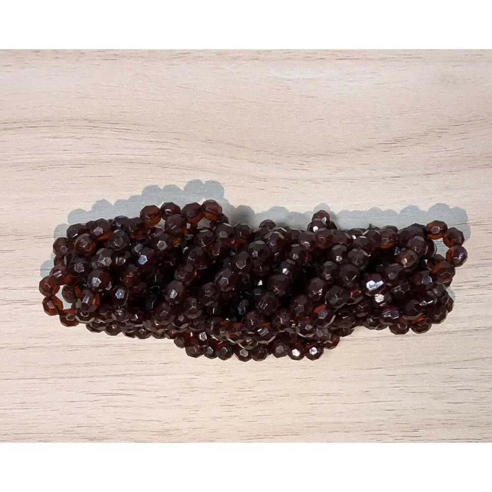 Multi Strand Brown Faceted Bead Stretch Bracelet Chunky Amber Tone